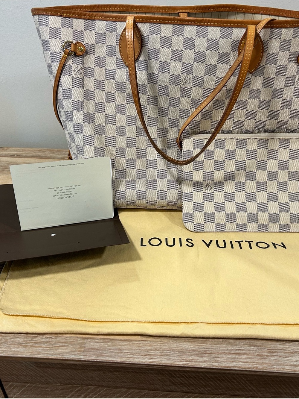 Louis Vuitton Damier Azur Canvas Tote with Vachetta Trim - Blue & Tan